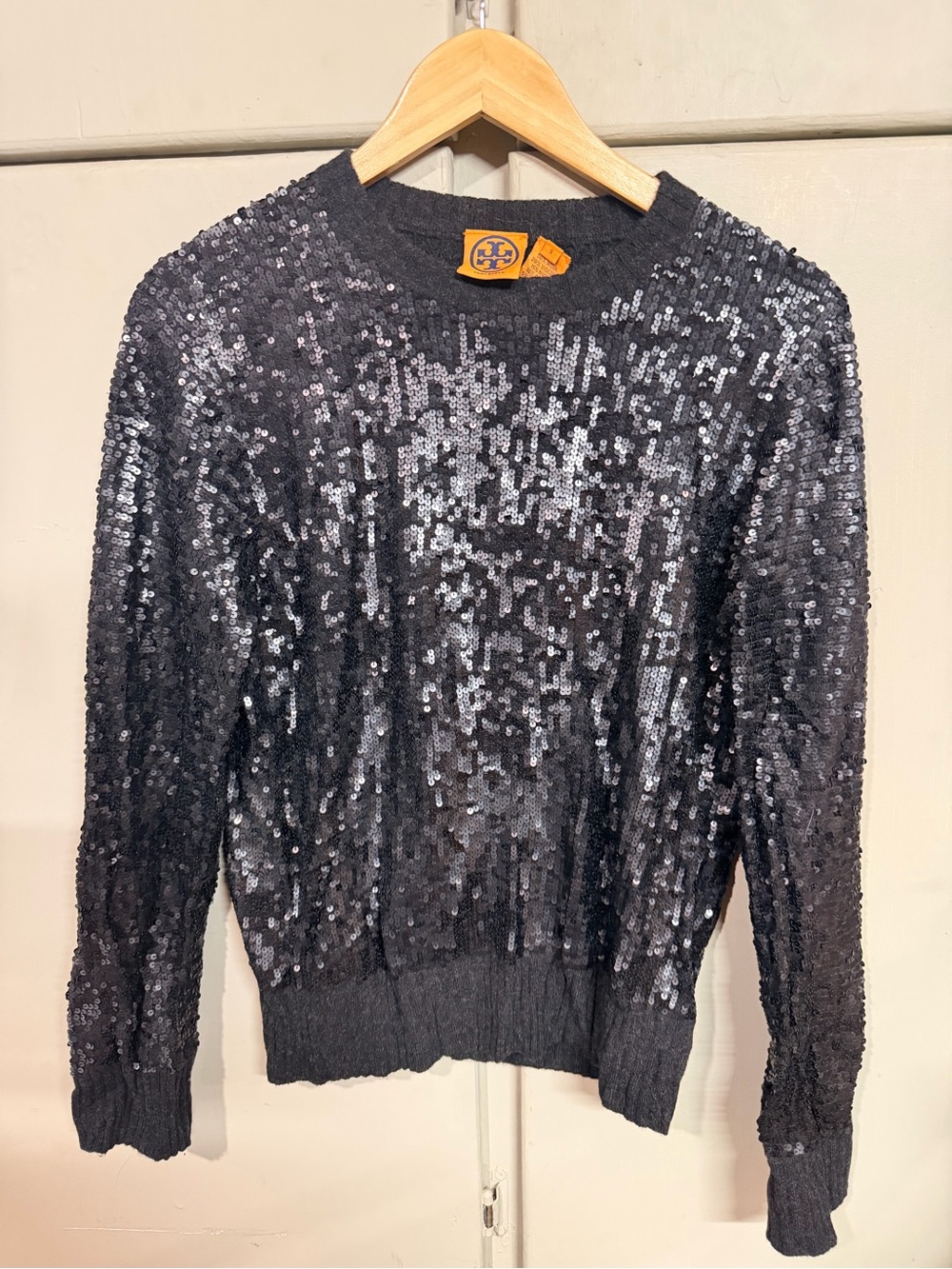 Tory Burch Black Sequin Crewneck Sweater